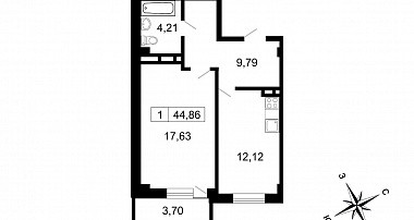 Двухкомнатная квартира (Евро) 44.86 м²